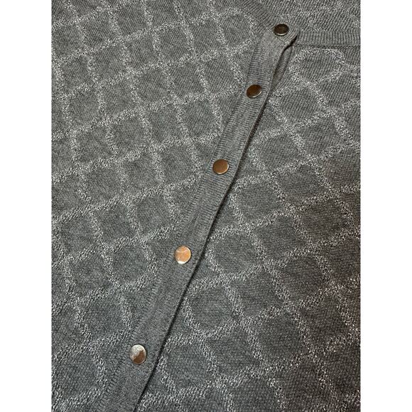 WHBM Size Medium Argyle Silver Gold Cardigan Crew Neck Christmas Holiday Classic - Picture 2 of 8